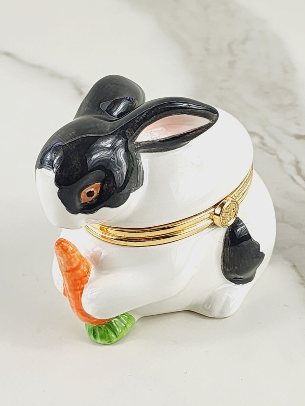 Mini Bunny Shaped Carrot Trinket Jewelry Box 3" Bunny Hutch by Peggy Jo Ackley
